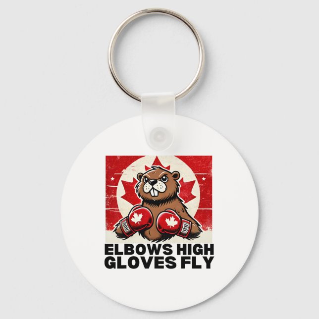 Elbows Up Canada Canadian Counter Tariffs Beaver B Key Ring (Front)
