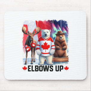 Elbows Up Canada Flag Hockey Funny Beaver Boxing M Mouse Mat