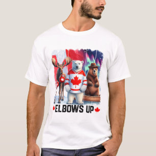 Elbows Up Canada Flag Hockey Funny Beaver Boxing M T-Shirt