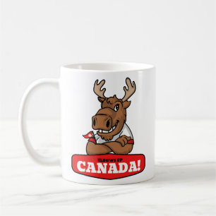 Elbows Up Canada! Funny Moose Holding Flag Mug