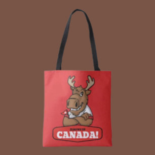 Elbows Up Canada! Funny Moose Holding Flag Tote Bag