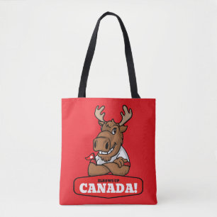 Elbows Up Canada! Funny Moose Holding Flag Tote Bag