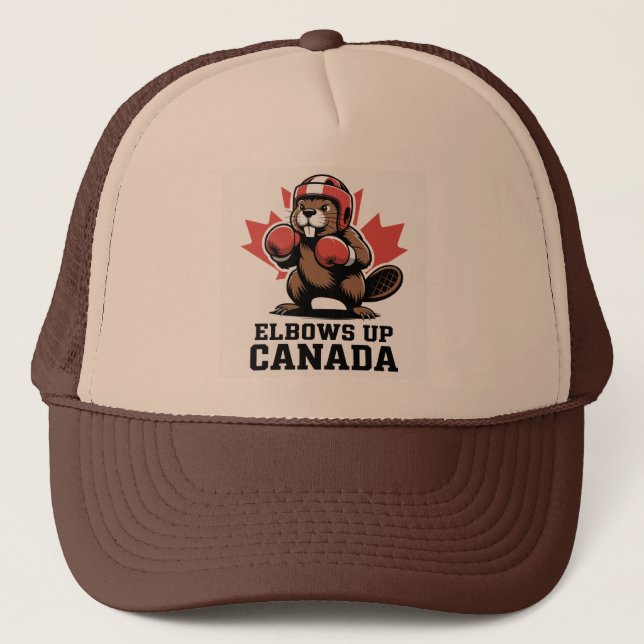 Elbows Up Canada Proud Trucker Hat (Front)