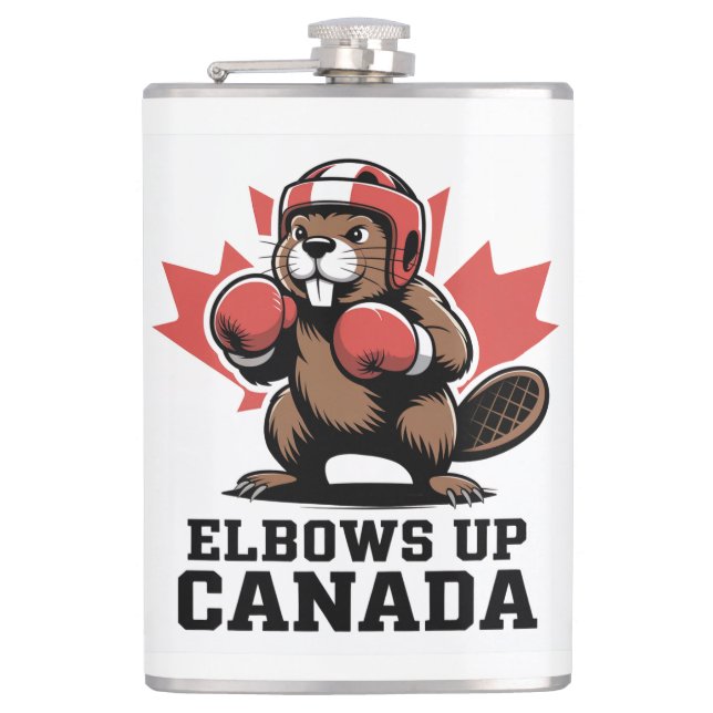 Elbows Up Canada | Quirky Canadian Pride Gift Hip Flask (Front)
