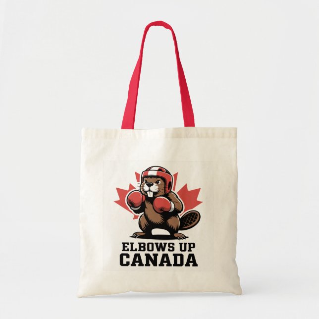 Elbows Up Canada | Quirky Canadian Pride Gift Tote Bag (Front)