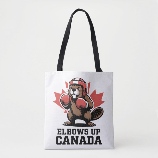 Elbows Up Canada | Quirky Canadian Pride Gift Tote Bag (Front)