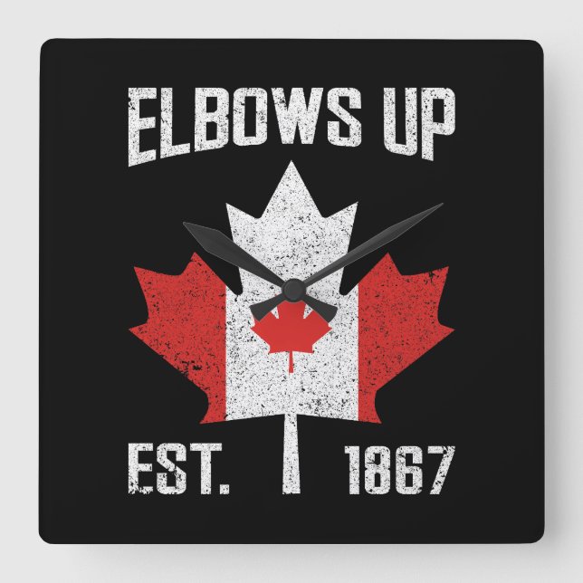 Elbows Up Canada True North Strong Proud Canadian Square Wall Clock (Front)