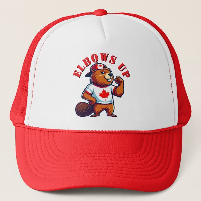 Elbows Up Canadian Beaver Trucker Hat (Front)