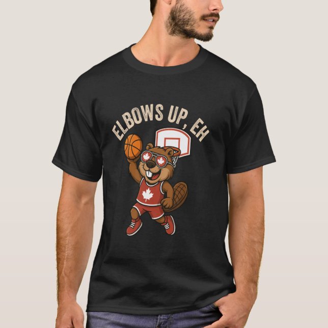 Elbows Up Eh Beaver BasketBall TShirt Funny Canada (Front)