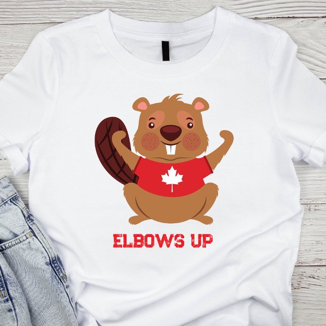  Elbows Up Funny Canadian Beaver Design T-Shirt (Elbows Up Funny Canadian Beaver Design T-Shirt)
