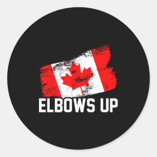 Elbows Up Funny Canadian Hockey Maple Leaf Pride S Classic Round Sticker