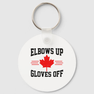 Elbows Up Gloves Off Canada Flag Hockey Fighter Fu Key Ring