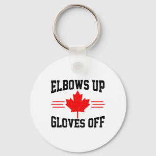 Elbows Up Gloves Off Canada Flag Hockey Fighter Fu Key Ring