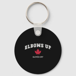Elbows Up Gloves Off Fun Hockey Canada Flag Key Ring