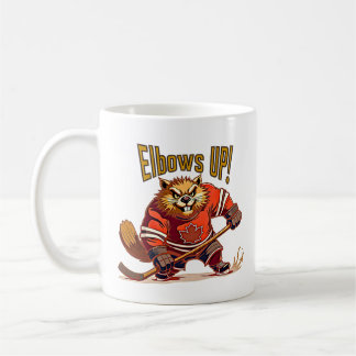 Elbows UP! Hockey Beaver, Canadian Flag Maple Leaf Coffee Mug