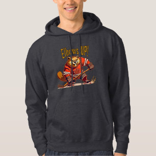 Elbows UP! Hockey Beaver, Canadian Flag Maple Leaf Hoodie