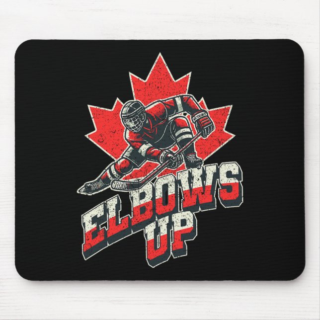 Elbows Up Hockey Player Maple Leaf Canadian Athlet Mouse Mat (Front)