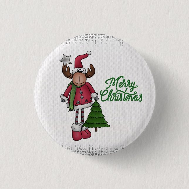 Elch mit Baum  3 Cm Round Badge (Front)