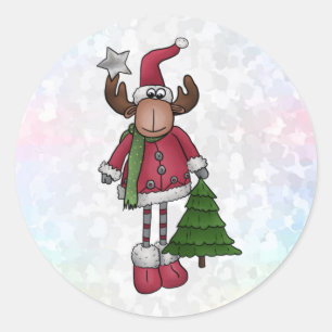Elch mit Baum   Classic Round Sticker