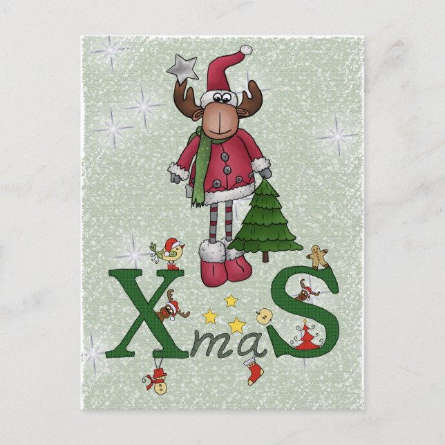 Elch mit Baum Holiday Postcard (Front)