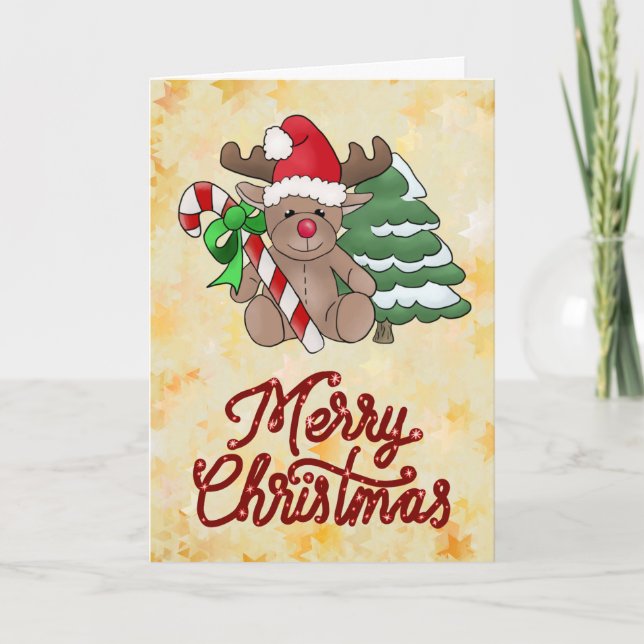 Elch mit Zuckerstange Holiday Card (Front)