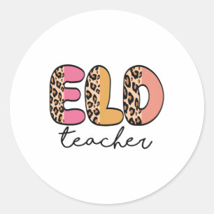 Eld Teacher Retro Leopard Ck To School Classic Round Sticker
