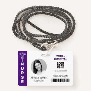 Elder care nurse ID purple photo template ID Badge