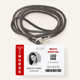 Elder care nurse ID red photo template ID Badge