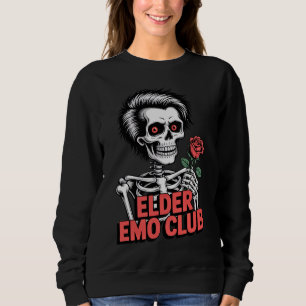 Elder Emo Club Skeleton Holding Rose Design Sweatshirt