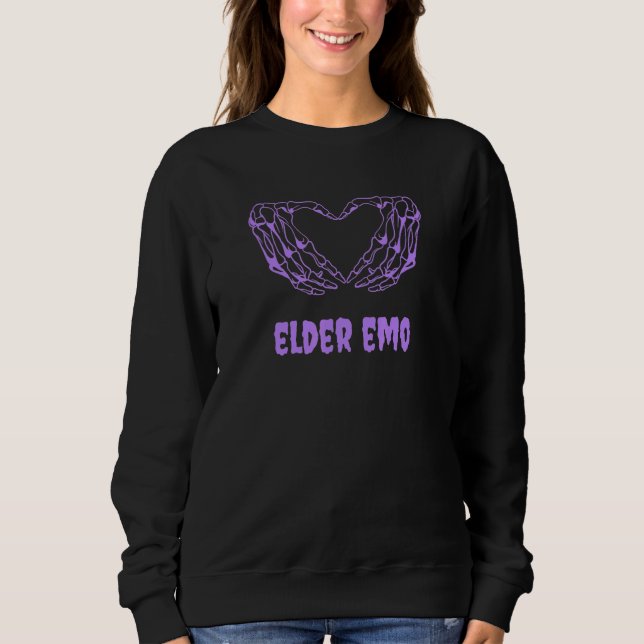 Elder Emo  Goth Skeleton Hands Purple Gothic Spook Sweatshirt (Front)