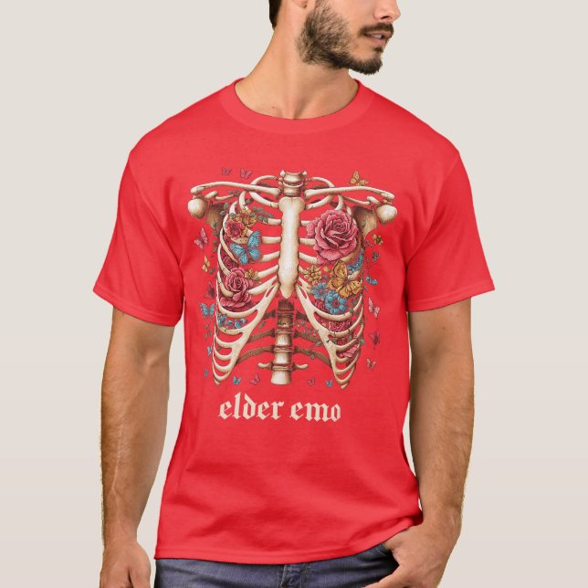 Elder Emo Skeleton Rib Cage Goth Gothic Punk T-Shirt (Front)