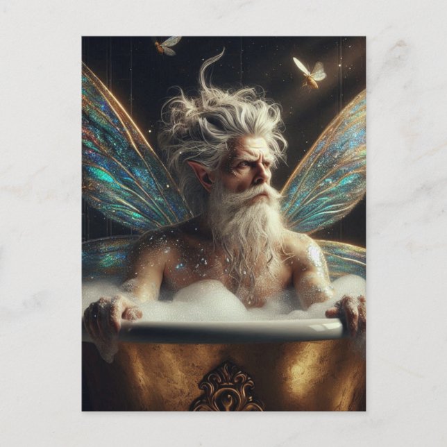 Elder Fairy King Takes a Bath in Gold Tub Postcard (Front)