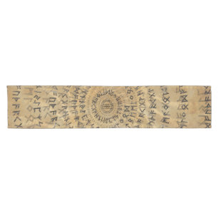 Elder Futhark Spiral Art on Wooden texture Short Table Runner