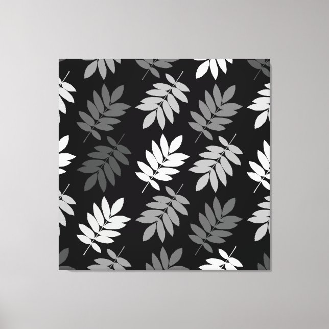 Elder Leaf Big Pattern Black White Grey Canvas Print (Front)