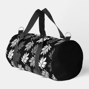 Elder Leaf Big Pattern Black White Grey Duffle Bag
