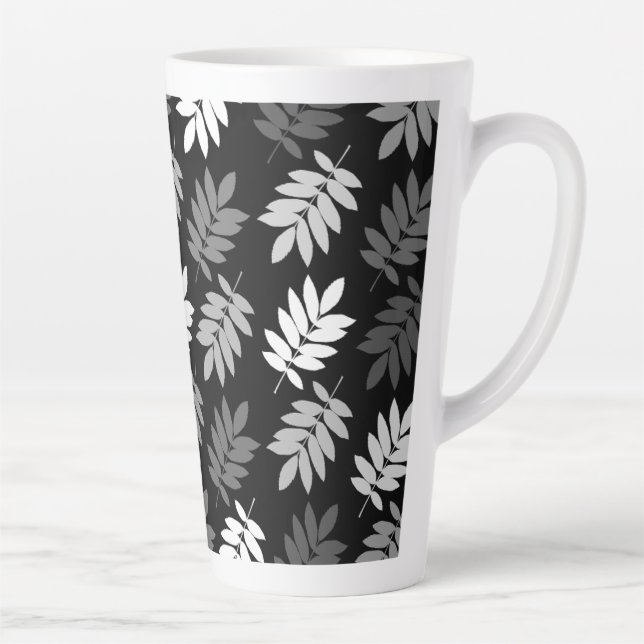 Elder Leaf Big Pattern Black White Grey Latte Mug (Right)