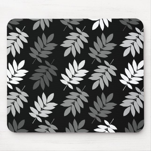Elder Leaf Big Pattern Black White Grey Mouse Mat (Front)
