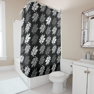 Elder Leaf Big Pattern Black White Grey Shower Curtain