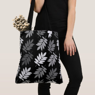Elder Leaf Big Pattern Black White Grey Tote Bag