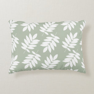 Elder Leaf Big Pattern White on Green Decorative Cushion