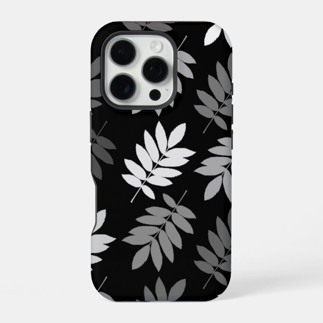 Elder Leaf Lg Pattern Black White Grey iPhone Case (Back)