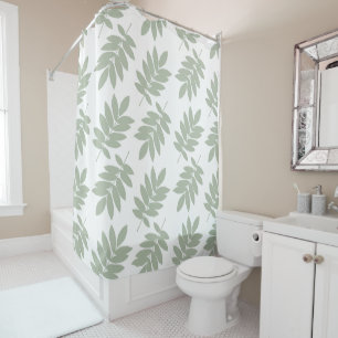 Elder Leaf Lg Pattern Green on White Shower Curtain