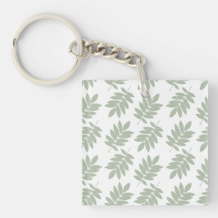 Elder Leaf Pattern 2Way Green+White Key Ring