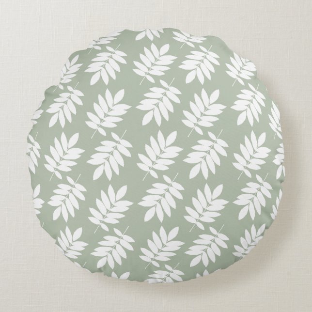 Elder Leaf Pattern 2Way Green+White Round Cushion (Front)