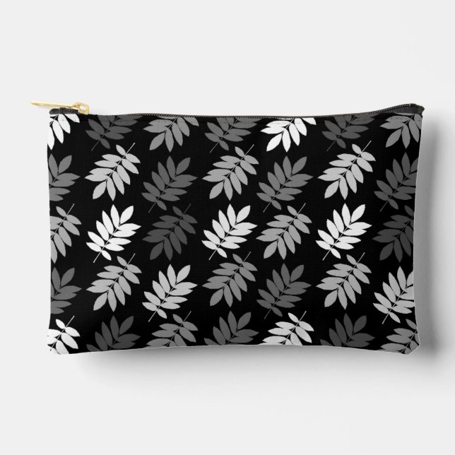Elder Leaf Pattern Black White Grey Accessory Pouch (Front)