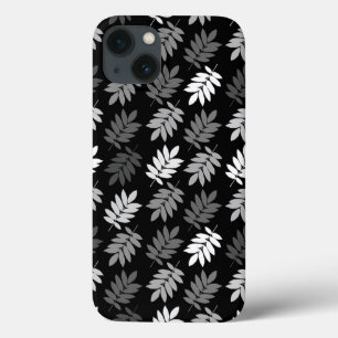 Elder Leaf Pattern Black White Grey iPhone 13 Case
