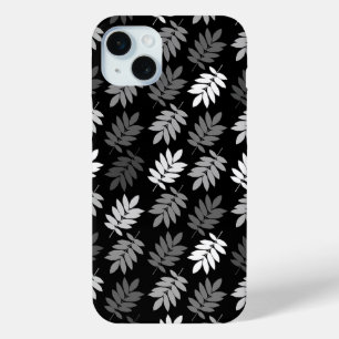 Elder Leaf Pattern Black White Grey iPhone 15 Mini Case