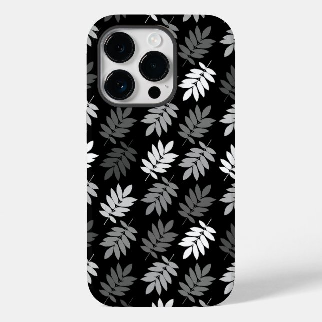 Elder Leaf Pattern Black White Grey Case-Mate iPhone Case (Back)