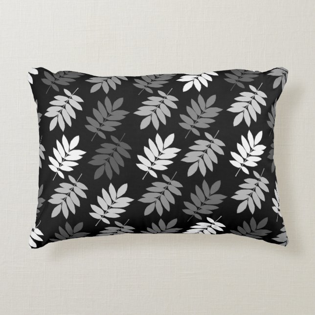 Elder Leaf Pattern Black White Grey Decorative Cushion (Front)