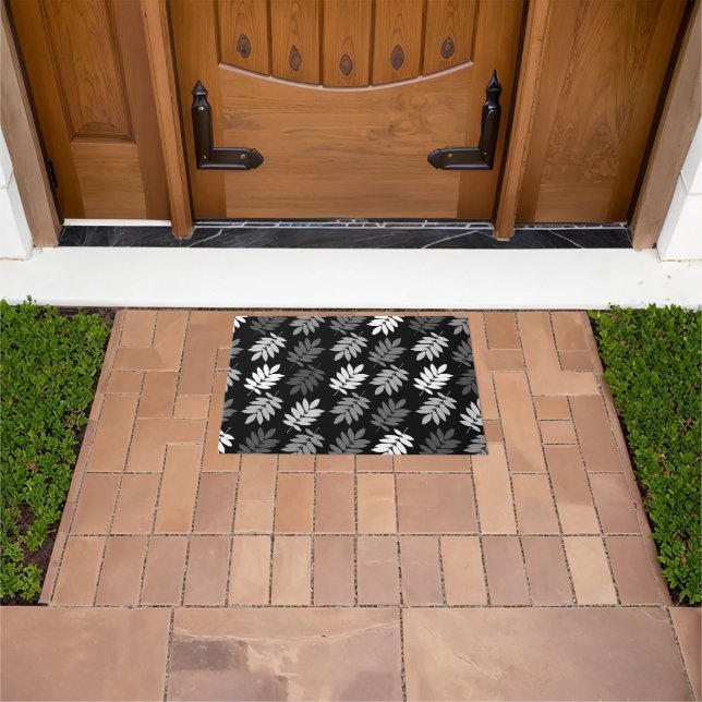 Elder Leaf Pattern Black White Grey Doormat (Outdoor)